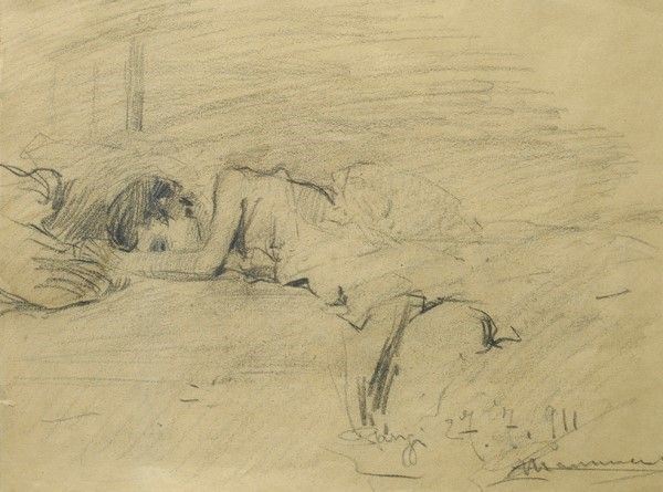 Cipriano Mannucci - Nudo sdraiato (Fronte) Ragazza seduta (retro)