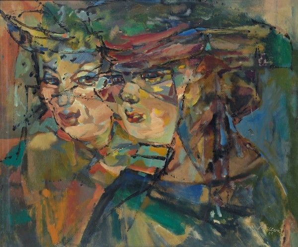 Mino Maccari : Signore  (1952)  - Olio su compensato - Asta Arte Moderna e Contemporanea Grafica ed Edizioni - Galleria Pananti Casa d'Aste