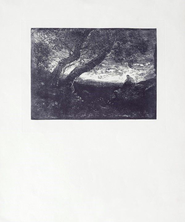 Jean-Baptiste Corot : Le Songeur  (1854)  - Acquaforte - Asta Arte Moderna e Contemporanea - III - Galleria Pananti Casa d'Aste