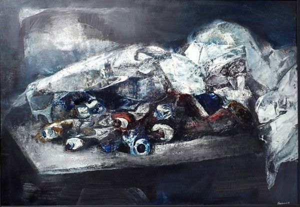 Renzo Vespignani : Natura morta con tubetti di colore  (1962)  - Olio su carta intelata - Asta Arte Moderna e Contemporanea Grafica ed Edizioni - Galleria Pananti Casa d'Aste