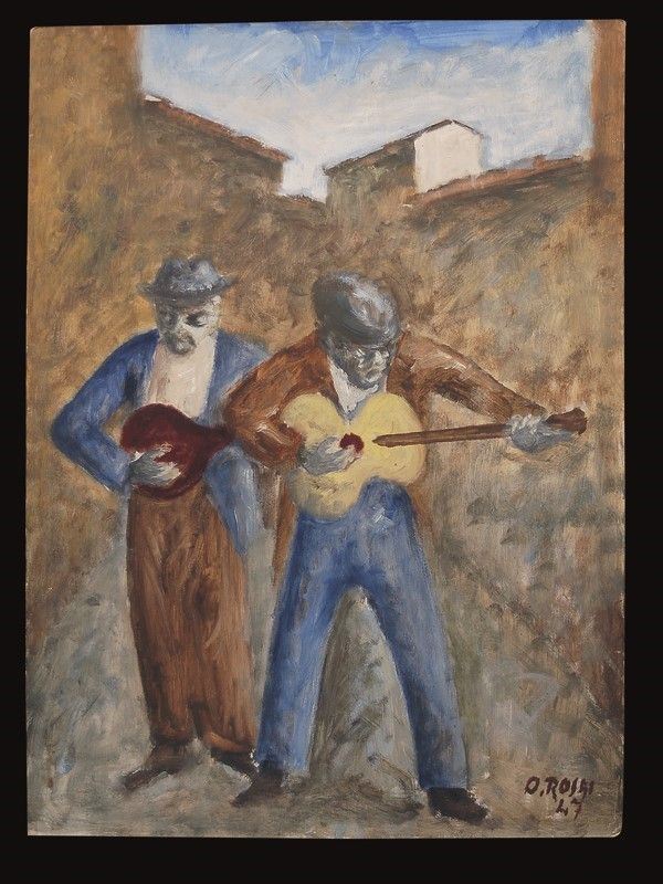 Ottone Rosai : Due suonatori  (1947)  - Olio su tavola - Asta Arte Moderna e Contemporanea Grafica ed Edizioni - Galleria Pananti Casa d'Aste
