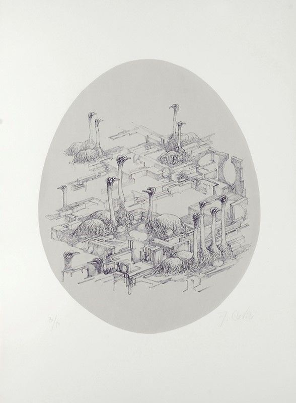 Fabrizio Clerici : Ovale  (1973)  - Litografia - Asta Artisti per l'UNICEF - Galleria Pananti Casa d'Aste