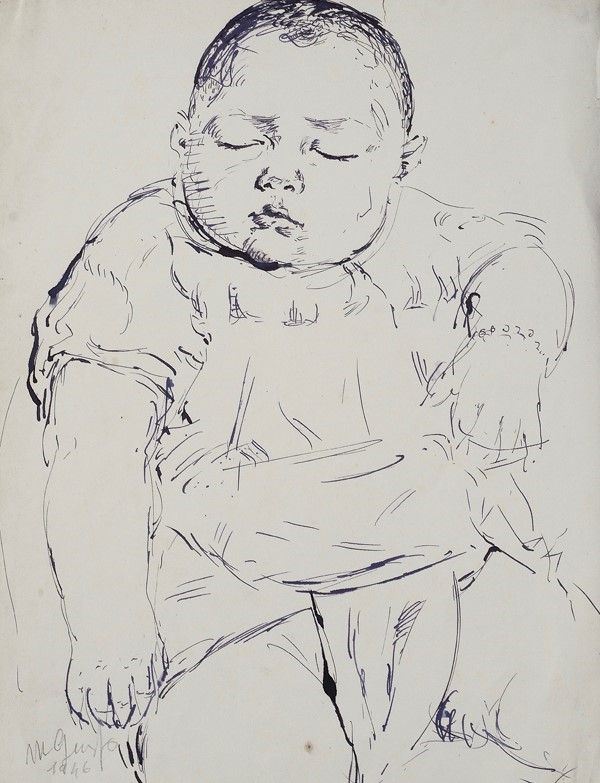 Marcello Guasti : Neonato  (1948)  - Inchiostro su carta - Auction Artisti per l'UNICEF - Galleria Pananti Casa d'Aste