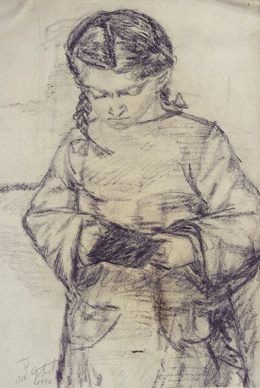 Marcello Guasti : Bambina  (1948)  - Matita su carta - Asta Artisti per l'UNICEF - Galleria Pananti Casa d'Aste