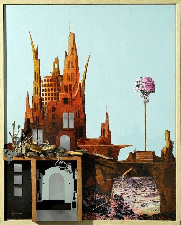 Giuseppe Minutilla Lauria : La strada nel deserto  - Tecnica mista - Asta Artisti per l'UNICEF - Galleria Pananti Casa d'Aste