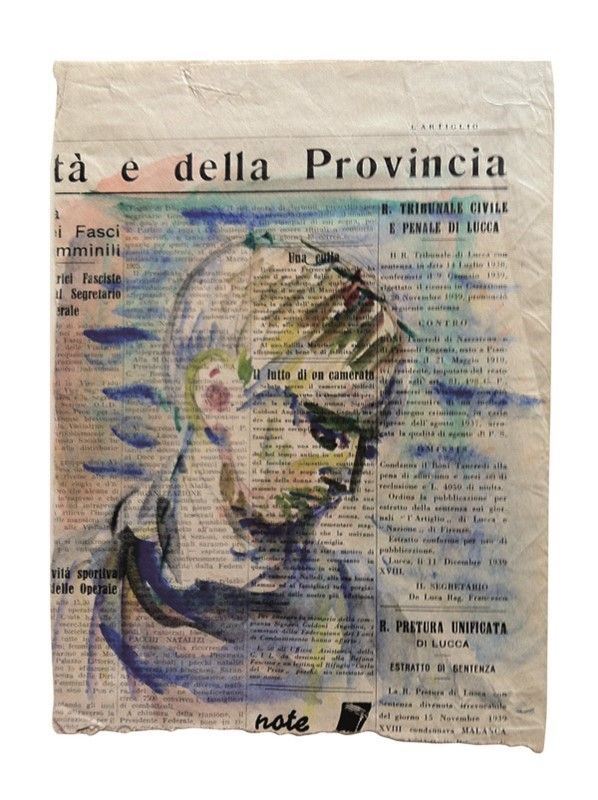 Mario Marcucci : Ritratto  - Acquarello su carta di giornale - Asta Artisti per l'UNICEF - Galleria Pananti Casa d'Aste