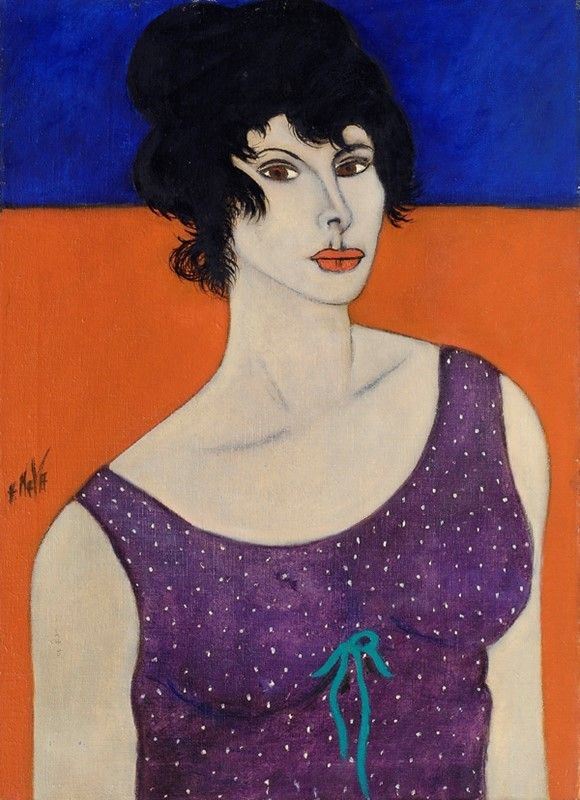 Aldo Nava : Ritratto della moglie  - Olio su tela - Auction Artisti per l'UNICEF - Galleria Pananti Casa d'Aste