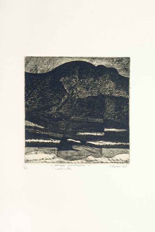 Guido Pinzani : Paesaggi marchigiani &quot;ombre e luci&quot;  (1980)  - Acquaforte - Asta Artisti per l'UNICEF - Galleria Pananti Casa d'Aste