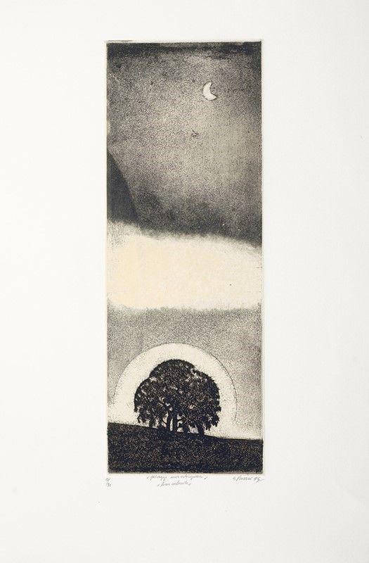 Guido Pinzani : Paesaggi marchigiani &quot;luna calante&quot;  (1995)  - Acquaforte - Asta Artisti per l'UNICEF - Galleria Pananti Casa d'Aste