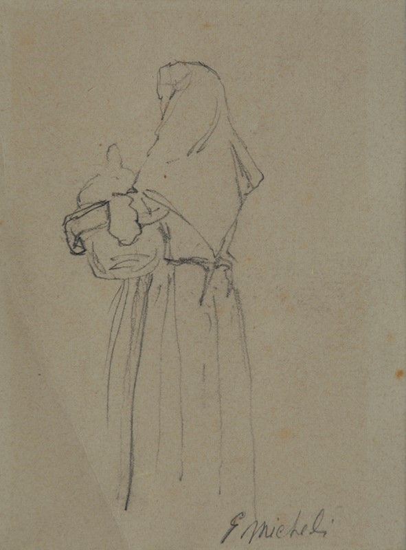 Guglielmo Micheli : Contadina di spalle  - Matita su carta - Auction Autori dell'800-900, Arte Moderna e Contemporanea, Grafica ed Edizioni - Galleria Pananti Casa d'Aste