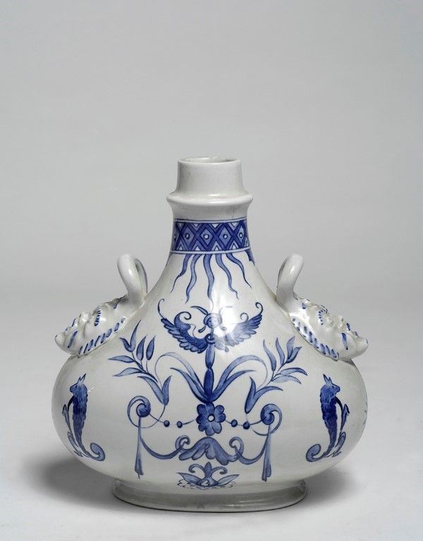 Fiasca in porcellana bianca e blu