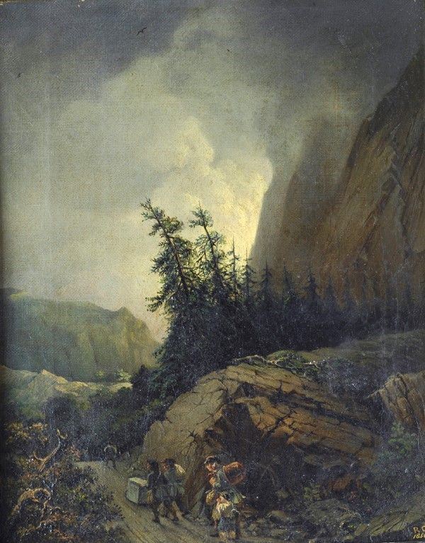 Anonimo, XIX sec. - Paesaggio con figure