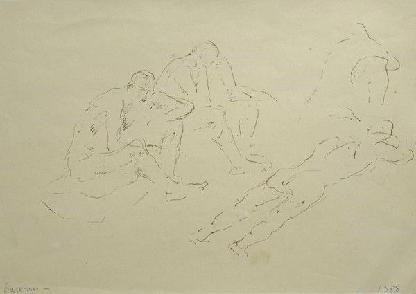 Felice Carena : Figure  (1958)  - China su carta - Asta Arte Moderna e Contemporanea, Edizioni e Grafica - I - Galleria Pananti Casa d'Aste