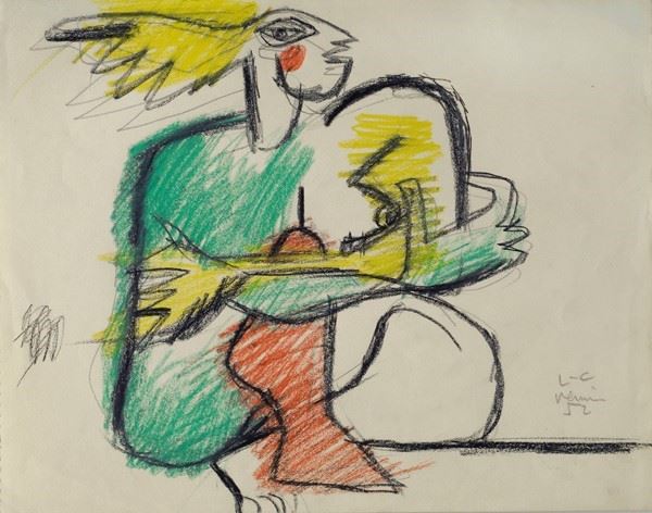 (Charles-Edouard Jeanneret-Gris) Le Corbusier : Figura  (1952)  - Carboncino e pastelli colorati - Auction Arte Moderna e Contemporanea, Edizioni e Grafica - I - Galleria Pananti Casa d'Aste