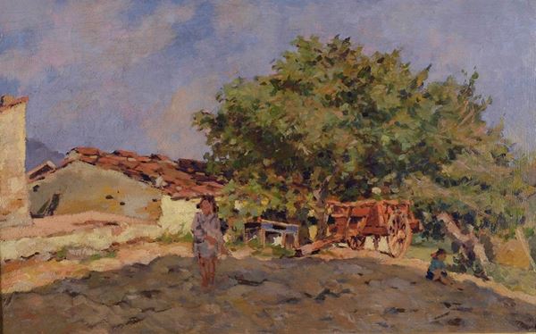 Carlo Domenici : Countryside  - Oil on plywood - Auction AUTHORS OF XIX AND XX CENTURY  [..]