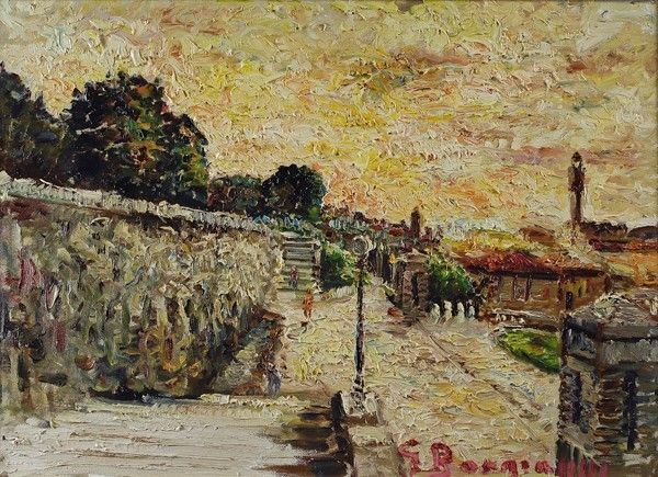 Guido Borgianni : Veduta da Piazza Poggi  - Olio su tela - Asta Arte Moderna e Contemporanea - III - Galleria Pananti Casa d'Aste