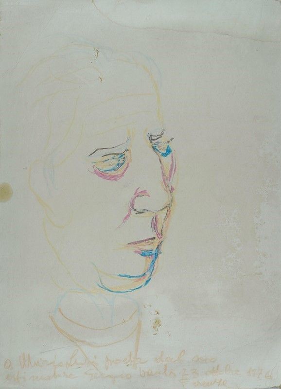 Sergio Vacchi : Ritratto di mario Luzi  (1976)  - Pastelli su cartone - Auction Arte Moderna e Contemporanea, Edizioni e Grafica - I - Galleria Pananti Casa d'Aste