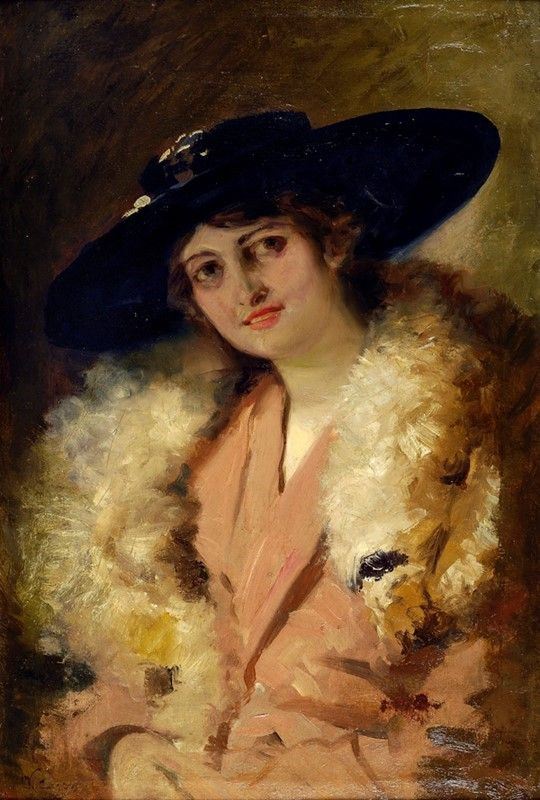 Vittorio Corcos - Dama con Cappello Nero