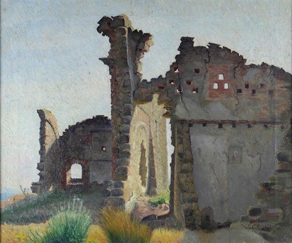 Valentino Ghiglia : Ruderi  (1948)  - Olio su tela - Asta Arte Moderna e Contemporanea, Edizioni e Grafica - I - Galleria Pananti Casa d'Aste