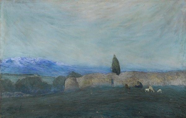 Michele Cascella - Paesaggio con contadinella e pecore