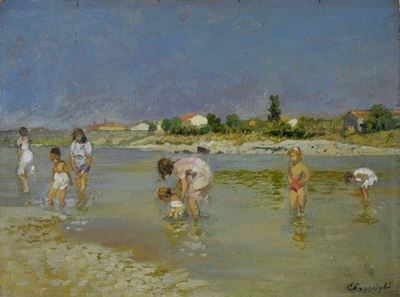 Il Bagno in Arno (fronte); Paesaggio (retro)
