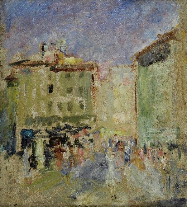 Eduardo Gordigiani : Paesaggio con figure  - Olio su tela - Asta Arte Moderna e Contemporanea - III - Galleria Pananti Casa d'Aste