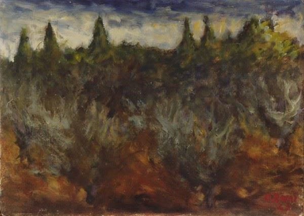 Ottone Rosai : Paesaggio  (1943)  - Olio su cartone - Asta Arte Moderna e Contemporanea, Edizioni e Grafica - I - Galleria Pananti Casa d'Aste