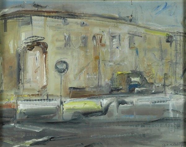 Folco Chiti Batelli : Strada e palazzi  (1981)  - Olio su cartoncino - Auction Arte Moderna e Contemporanea, Edizioni e Grafica - I - Galleria Pananti Casa d'Aste
