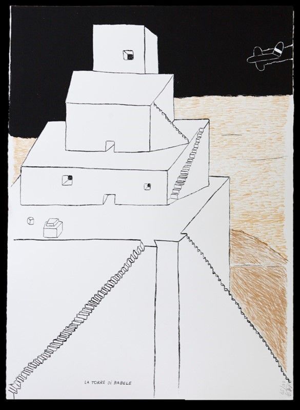 Ettore Sottsass : La torre di babele  (2001)  - Litografia - Asta Arte Moderna e Contemporanea, Edizioni e Grafica - I - Galleria Pananti Casa d'Aste