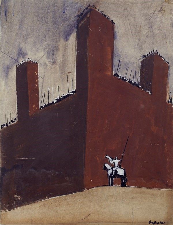 Mario Sironi - L'assedio (fronte); Figura seduta (Verso)