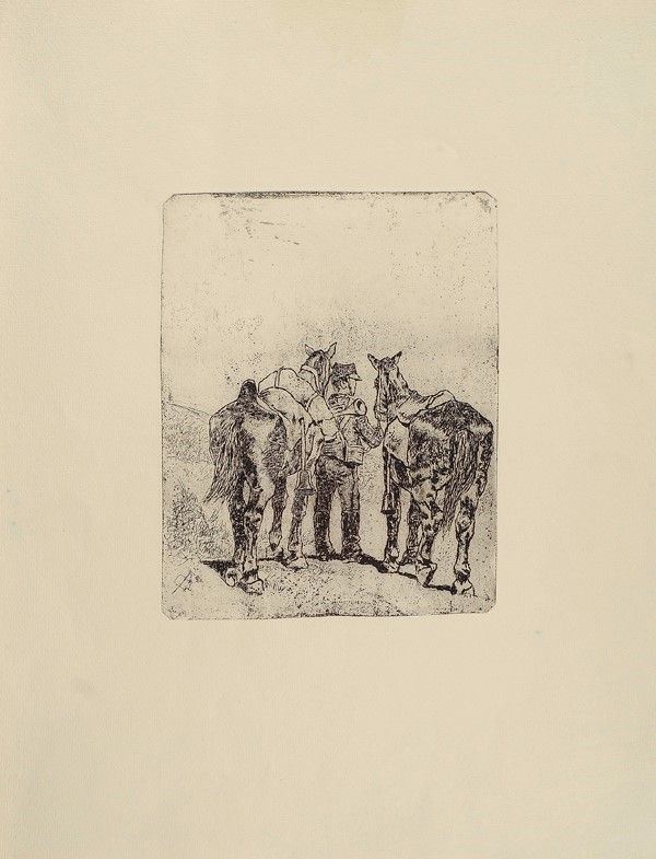 Giovanni Fattori - Trombettiere con Due Cavalli
