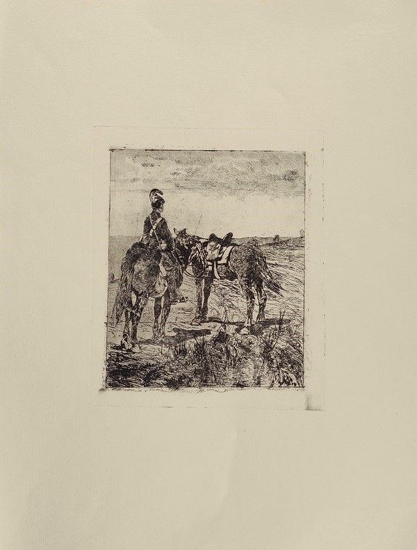 Giovanni Fattori - Soldato di cavalleria con due cavalli