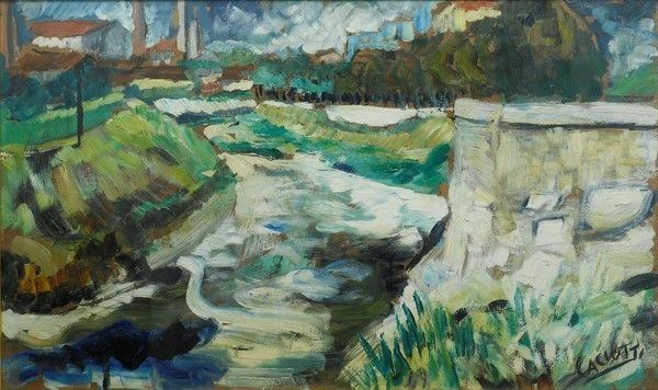 Caciotti : Paesaggio  - Olio su masonite - Auction Autori dell'800-900, Arte Moderna e Contemporanea, Grafica ed Edizioni - Galleria Pananti Casa d'Aste