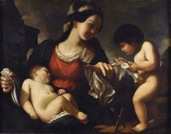 Scuola Romana, XVII sec. - Madonna col Bambino e San Giovannino