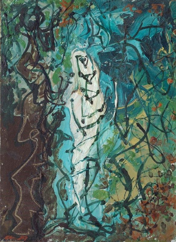 Andr&#233; Masson : La dame blanche  (1961)  - Olio su cartone telato - Auction Arte Moderna e Contemporanea - III - Galleria Pananti Casa d'Aste