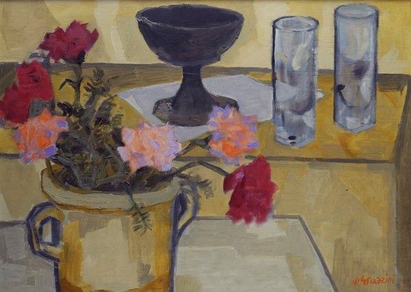 Renzo Grazzini : Natura morta  - Olio su tavola - Asta Arte Moderna e Contemporanea - III - Galleria Pananti Casa d'Aste