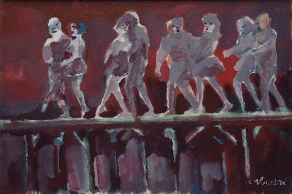 Mino Maccari : Coppie danzanti  ((1963))  - Olio su tela - Asta Autori dell'800-900 - I - Galleria Pananti Casa d'Aste