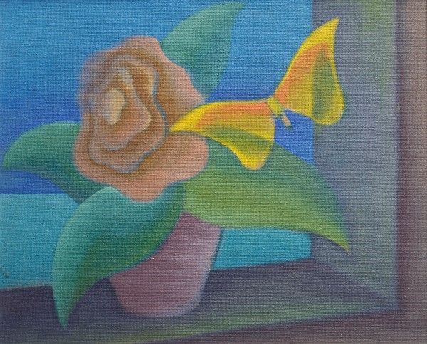 THAYAHT (Ernesto Michahelles) : Vaso con fiori e farfalla  - Olio su masonite - Asta Arte Moderna e Contemporanea - III - Galleria Pananti Casa d'Aste