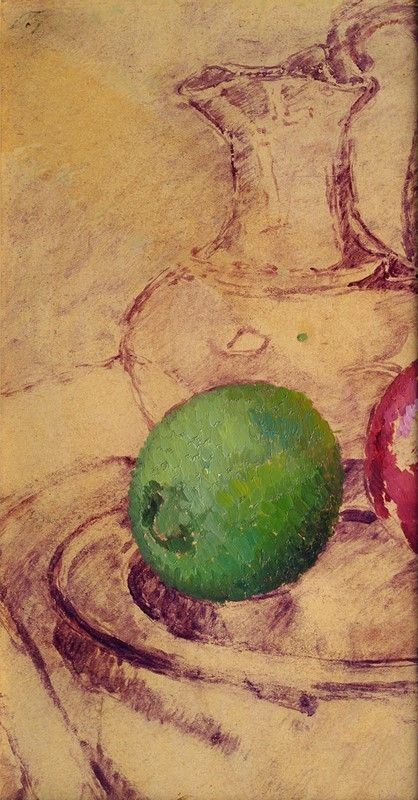 Oscar Ghiglia : Brocca e mela verde  - Olio su tavola - Asta Arte Moderna e Contemporanea - III - Galleria Pananti Casa d'Aste