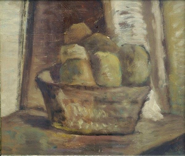 Mario Marcucci : Cestino con patate  ((1940))  - Olio su tavola - Asta Arte Moderna e Contemporanea - III - Galleria Pananti Casa d'Aste