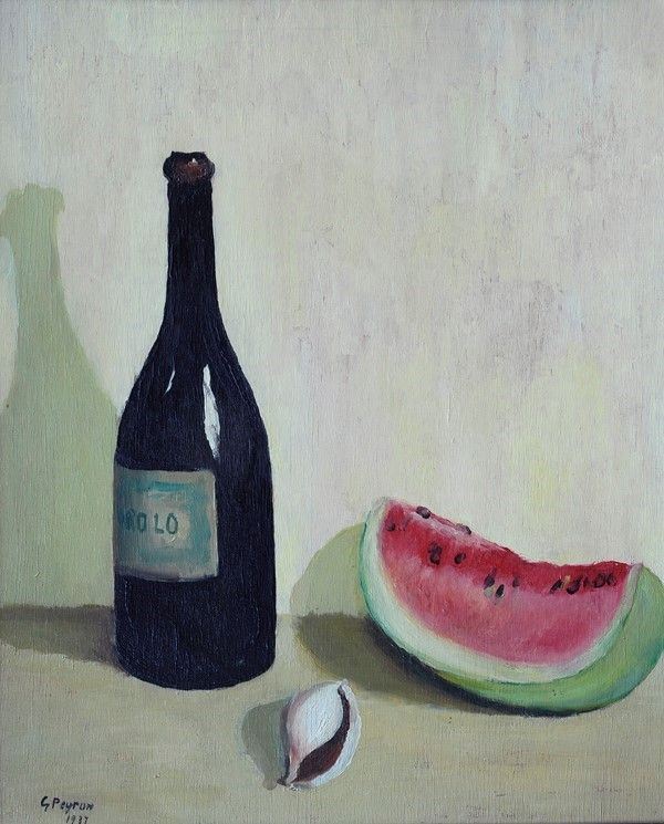 Guido Peyron - Bottiglia con anguria e conchiglia