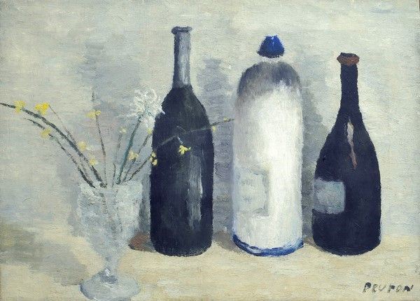 Guido Peyron : Natura morta con tre bottiglie  ((1942-44))  - Olio su tela - Asta Arte Moderna e Contemporanea - III - Galleria Pananti Casa d'Aste