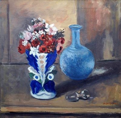 Vaso Blu e Bianco con Fiori