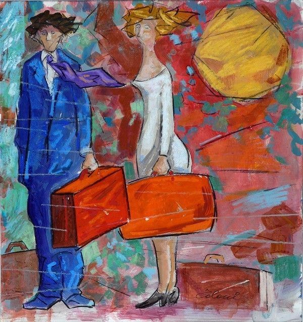 Giampaolo Talani : Viaggiatori  (2011)  - Tecnica mista su cartoncino - Asta Arte Moderna e Contemporanea - III - Galleria Pananti Casa d'Aste
