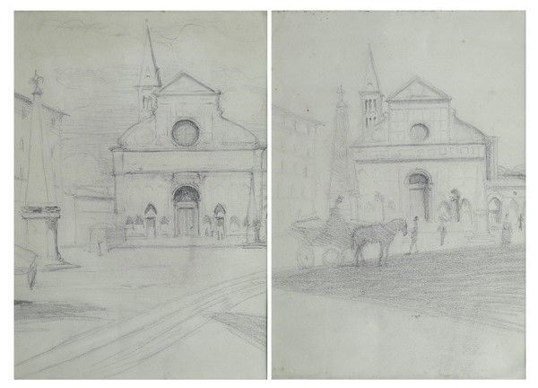 Anonimo, fine XIX sec. : Piazza Santa Maria Novella  - Matita su carta - Asta Arte Moderna e Contemporanea - III - Galleria Pananti Casa d'Aste