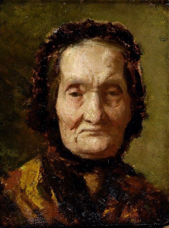 Anonimo, XIX sec. : Testa di vecchia  - Olio su cartone - Asta Arte Moderna e Contemporanea - III - Galleria Pananti Casa d'Aste