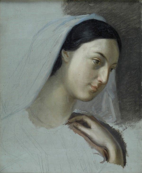 Anonimo, XIX sec. : Profilo di donna  - Olio su tela - Auction Arte Moderna e Contemporanea - III - Galleria Pananti Casa d'Aste