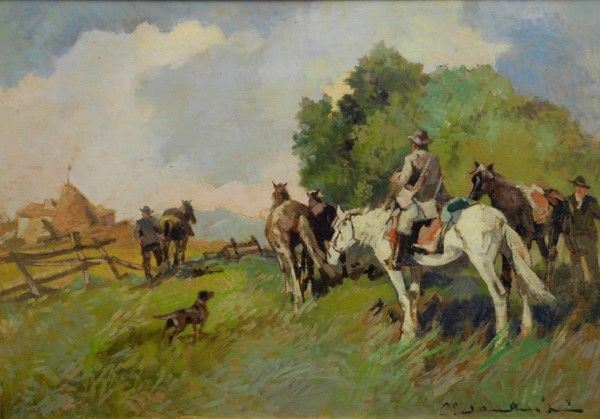 Carlo Domenici : Maremma  - Olio su compensato - Asta Arte Moderna e Contemporanea - III - Galleria Pananti Casa d'Aste