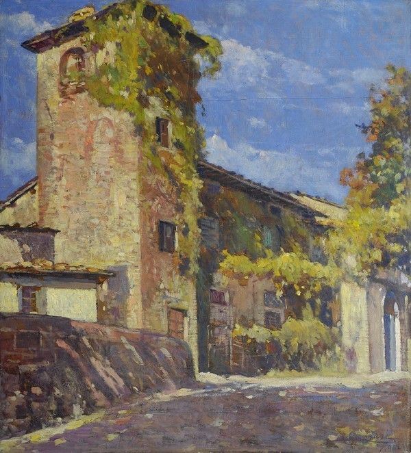 Ludovico Tommasi : La vecchia torre  - Olio su tavola - Auction Arte Moderna e Contemporanea - III - Galleria Pananti Casa d'Aste
