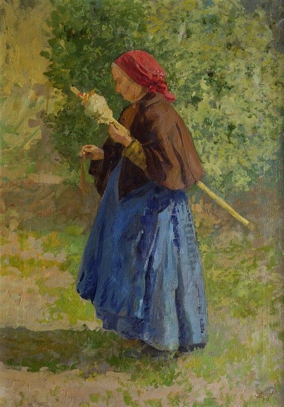 Carlo Passigli : Donna che fila  - Olio su tela - Asta Arte Moderna e Contemporanea - III - Galleria Pananti Casa d'Aste